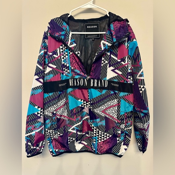 Reason Brand Retro-Inspired Multicolor Geometric Windbreaker Medium - Picture 1 of 5